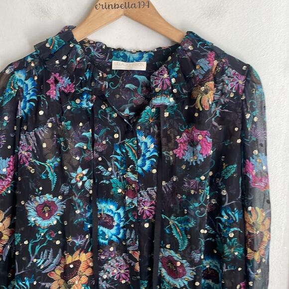 Ulla Johnson Bernadette Floral-Print Blouse Black Iris - Picture 3 of 16